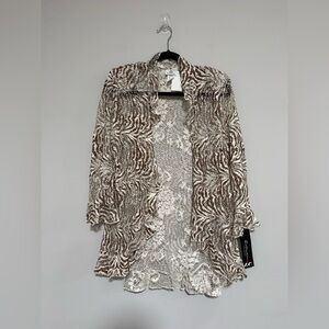 IC Collection by Connie K Metallic Animal Print Lace Topper Cardigan Large NWT